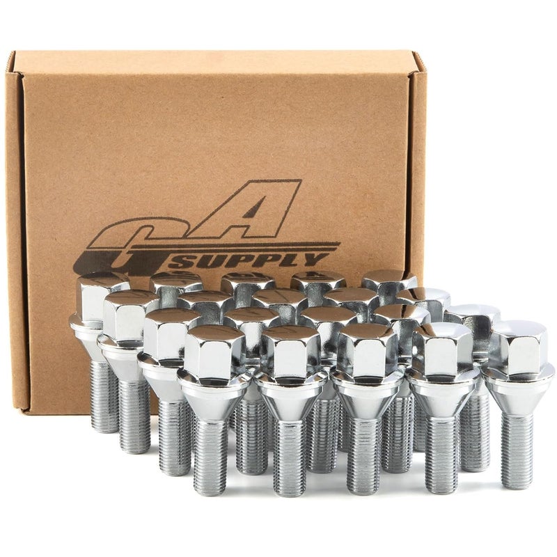 GAsupply 12X1.25 OEM Lug Bolts, Fit for 2015-2022 Jeep Renegade, 2018-2022 Compass, 2014-2022 Cherokee, 20pcs 28mm Shank One-Piece Factory Style Chrome Wheel Lug Bolt, 19mm Hex Stock Stud, Cone Seat - Image 1